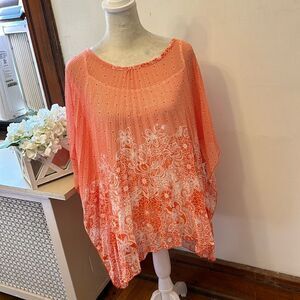 Alfani orange white floral bat wing blouse Size 14 New